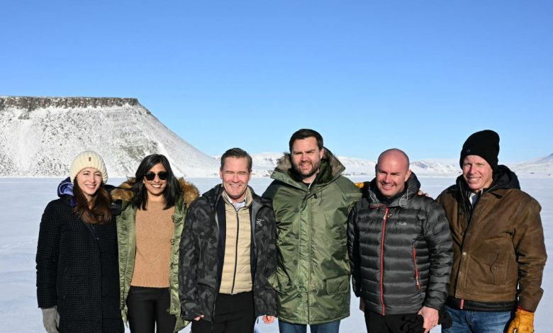 Vice President JD Vance poses with second lady Usha Vance, National Security Advisor Mike Waltz, his wife , former homeland security advisor, Julia Nesheiwat and Secretary of Energy Chris Wright