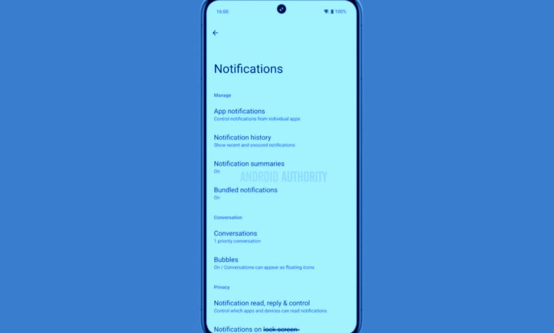 Notification summary Control on Android phones.