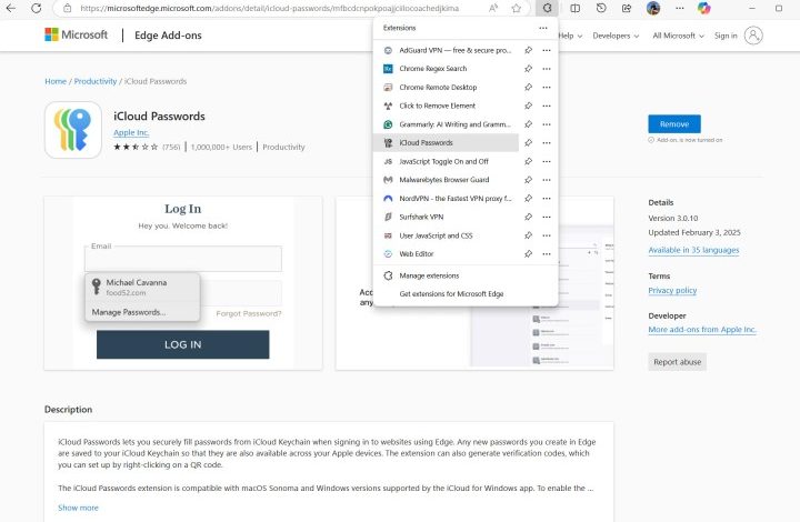 Apple's iCloud Passwords extension is available on Windows for Edge, Chrome, and Firefox.