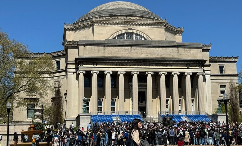 Anti-Israel agitators construct an encampment on Columbia University’s campus