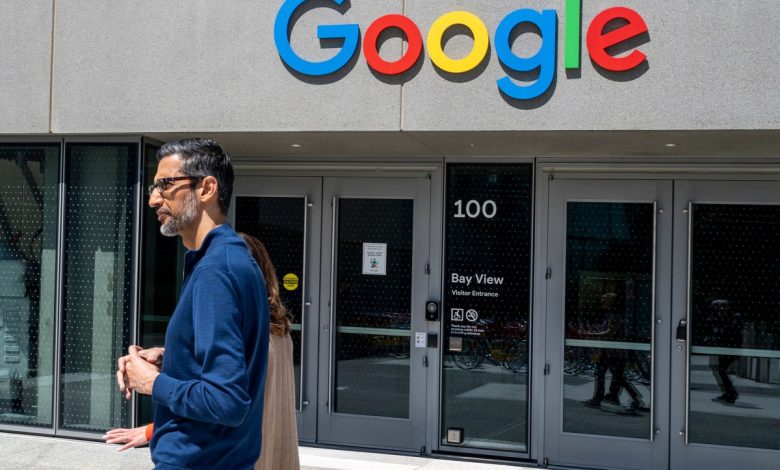 Sundar Pichai, chief executive officer of Alphabet Inc., during an interview on "The Circuit with Emily Chang" at Google's Bay View campus in Mountain View, California, US, on Wednesday, May 1, 2024.