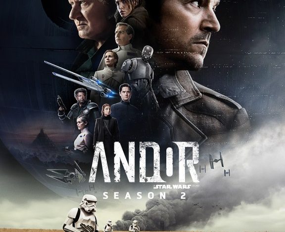 A group of Andor characters stare on the poster.