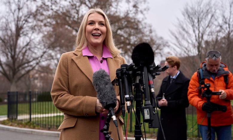 Leavitt speaks with reporters outside White House