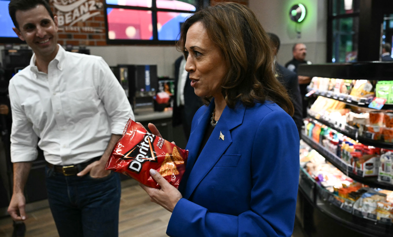 Kamala Harris with bag of Doritos