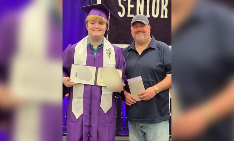 Justin Dudley and his son, Ethan Dudley at Ethan's graduation.