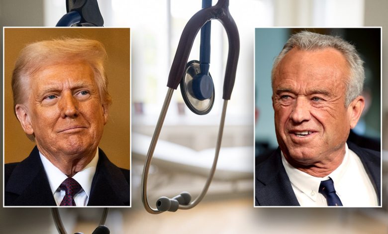 split photo of donald trump, rfk jr., stethoscope