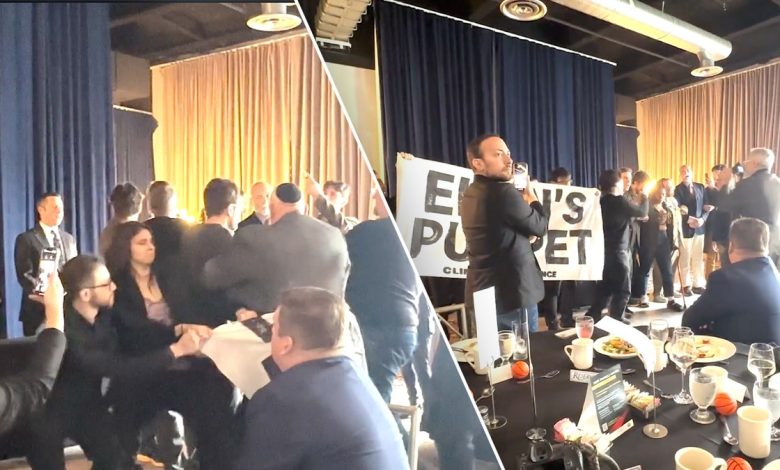 Protesters disrupted a private luncheon hosted by the Rockland Business Association.