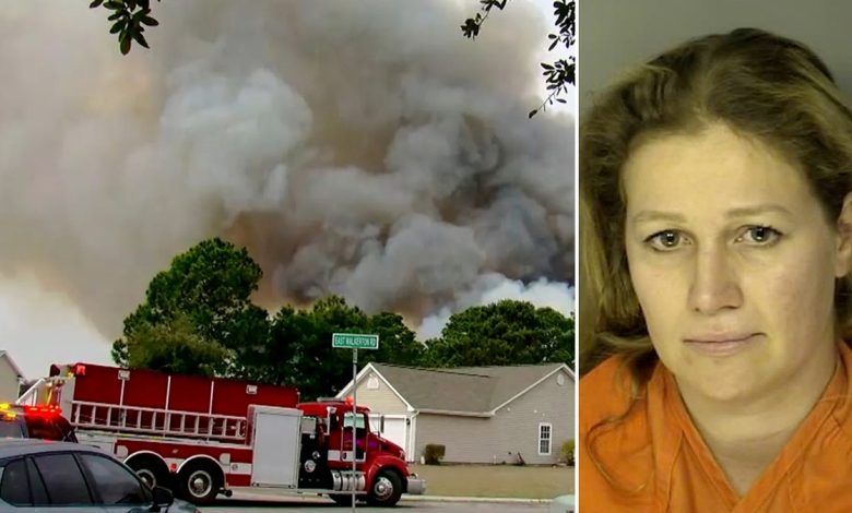 A split image of the Carolina Forest fire and Alexandra Bialousow