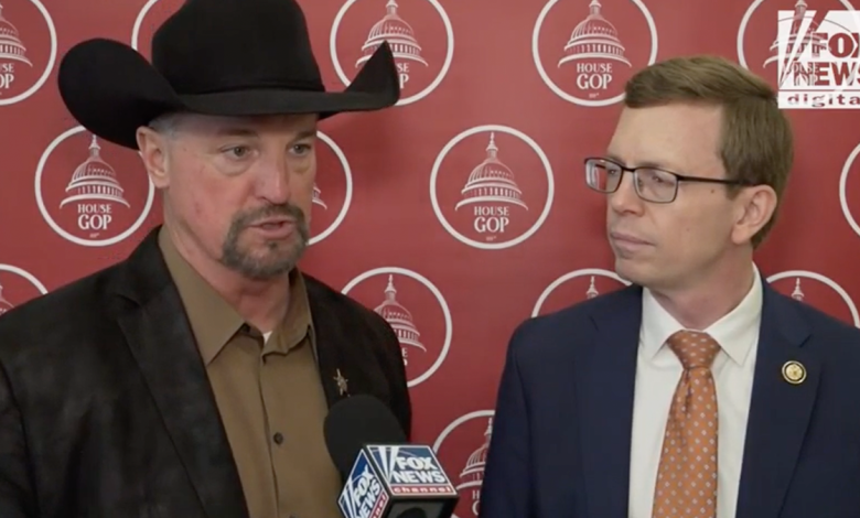 Fox News Digital spoke with Rep. Dusty Johnson, R-S.D., right, and Meade County Sheriff Pat West, his guest for President Donald Trump's joint address to Congress.