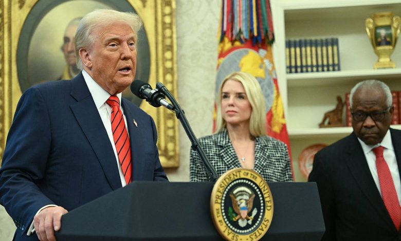 Trump speaks at the swearing in ceremony for US Attorney General Pam Bondi