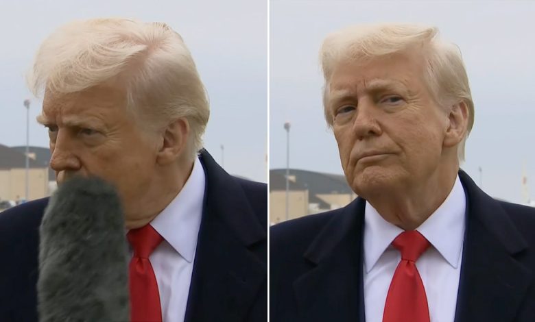 President Trump reacts to being hit with a boom mic