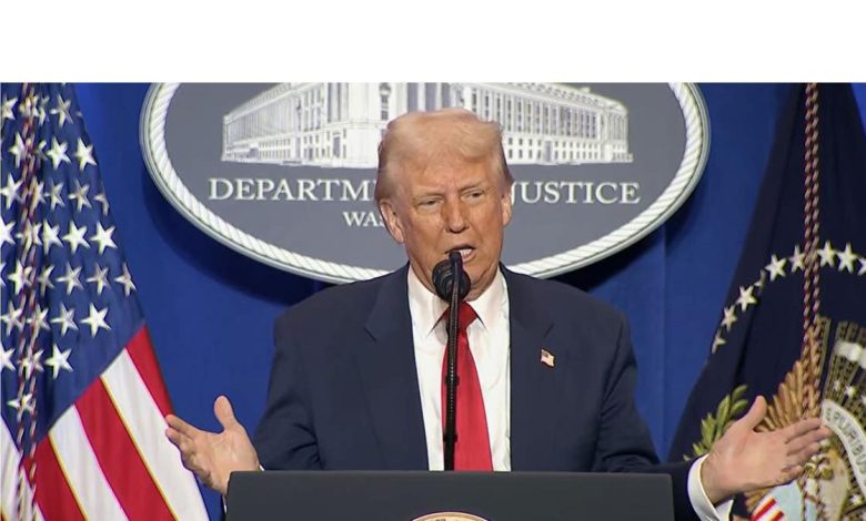 President Donald Trump addressed the Department of Justice on March 14, 2025, in Washington, D.C.