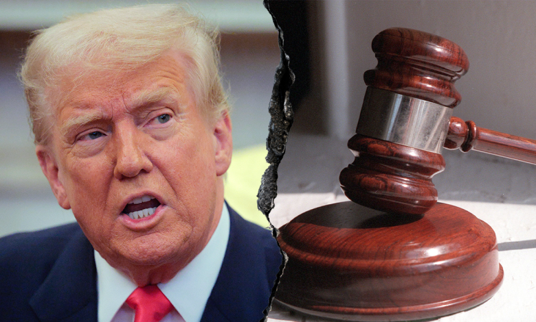 Trump and a courtroom gavel.