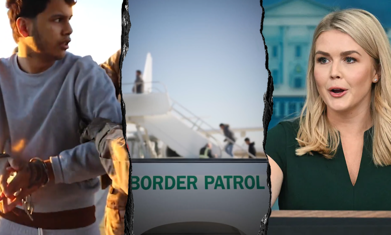 Stills from the White House/CBP's video showing deportations alongside White House press secretary Karoline Leavitt.