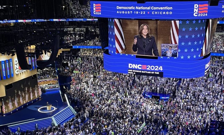 Kamala Harris delivers her presidential nomination acceptance speech at the Democratic National Convention