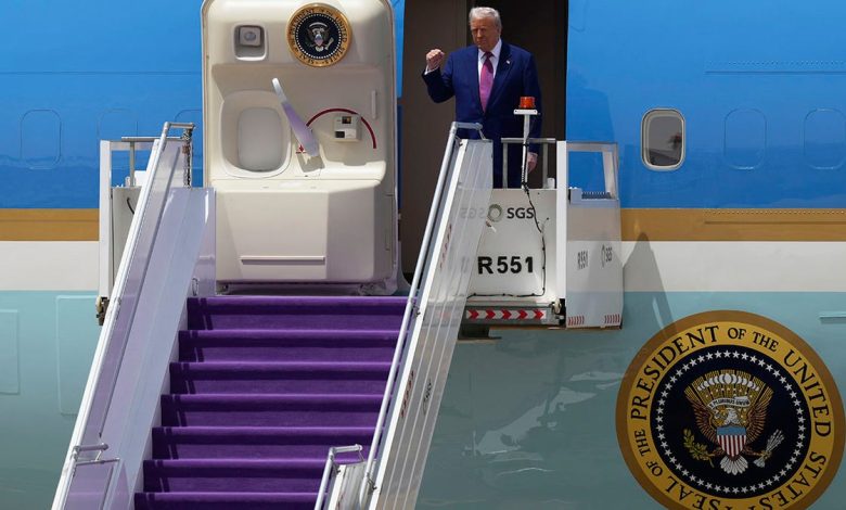 resident Donald Trump arrives on Air Force One
