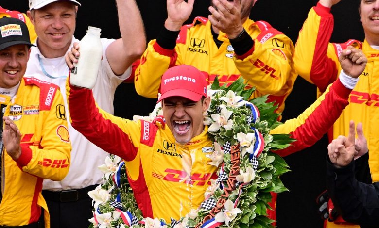 Alex Palou moves around Marcus Ericsson to win Indy 500