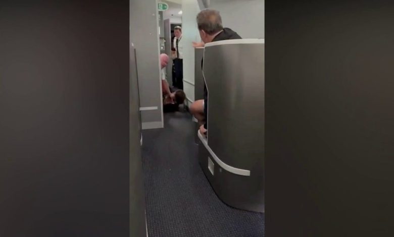 American Airlines passenger restrained