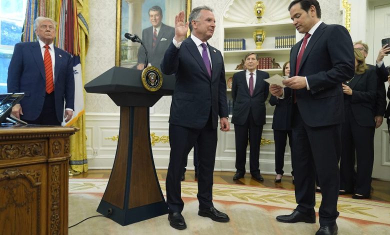 Steve Witkoff sworn into office in Oval Office, Trump watching