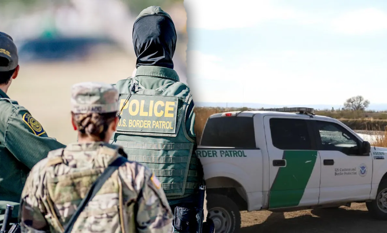 Agents in a split image showing an CBP truck