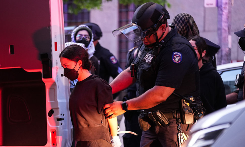 Woman being arrested at Columbia University