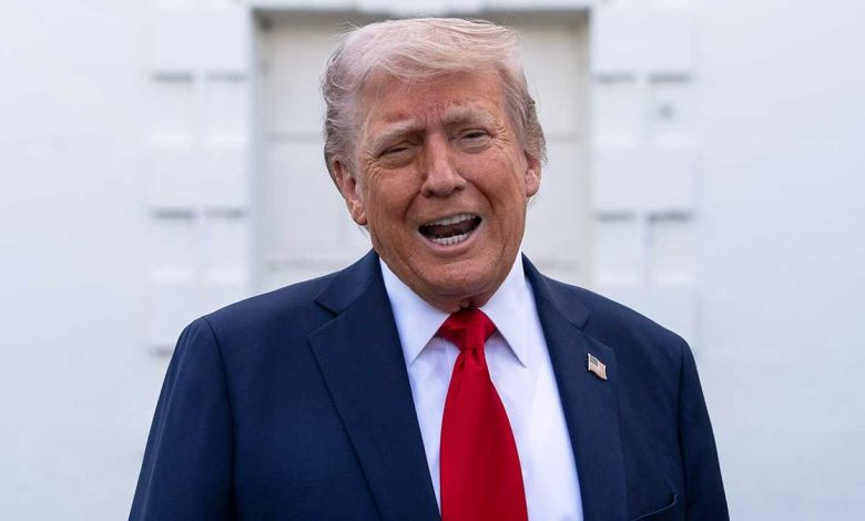 Trump talks to reporters in April 2025