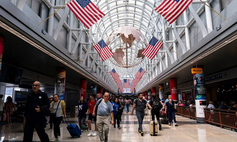 Travelers at O'Hare International Airport