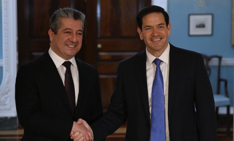 WASHINGTON DC, UNITED STATES - MAY 23: U.S. Secretary of State Marco Rubio meets with Prime Minister of northern Iraq's Kurdish Regional Government (KRG), Masrour Barzani at the Department of State in Washington, DC, United States, on May 23, 2025.