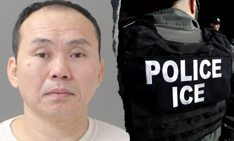suspect, left; ICE officer right
