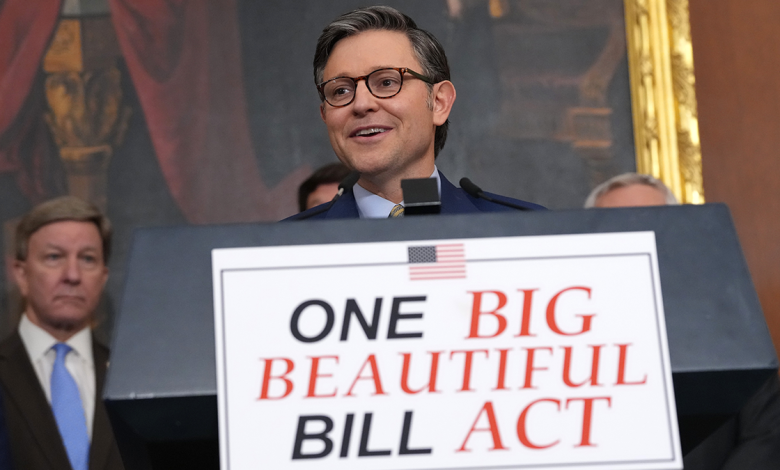 Johnson speaks to the media after the House narrowly passed Trump's "big, beautiful bill."