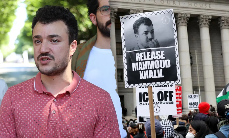 Mahmoud and people protesting his detention