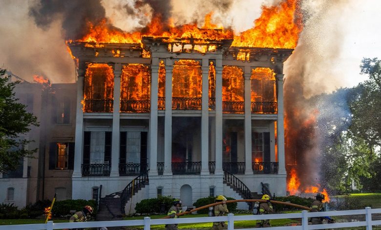 Historic Nottoway Plantation is engulfed in flames