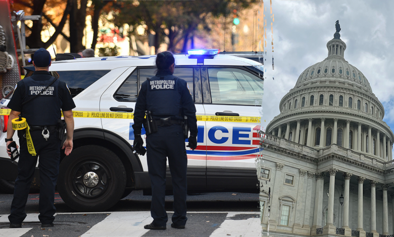 The Metropolitan Police Department, left, and the U.S. Capitol, right