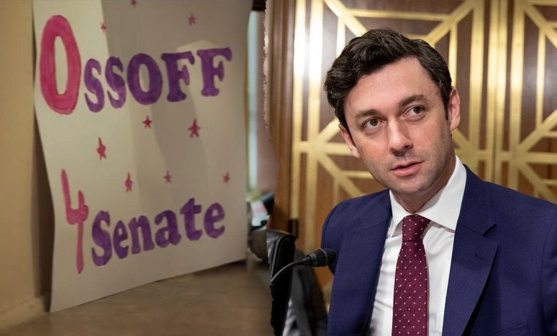 Jon Ossoff, sign that says "Ossoff 4 Senate"