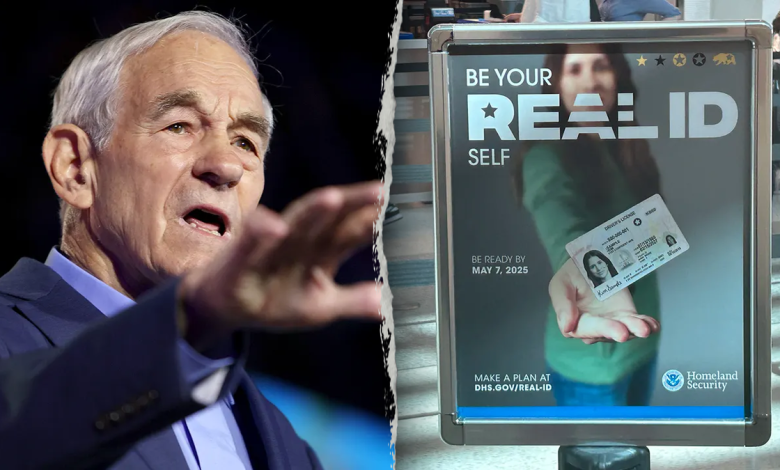 Ron Paul, left; Real ID poster, right