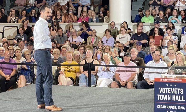 Buttigieg on stage in Iowa
