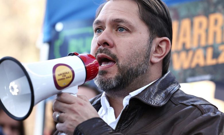 Rep. Ruben Gallego speaking into a blowborn