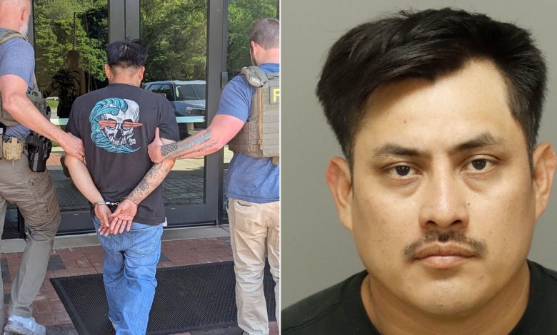A split photo showing Eleodoro "Leo" Estrada-Hernandez's arrest and mugshot