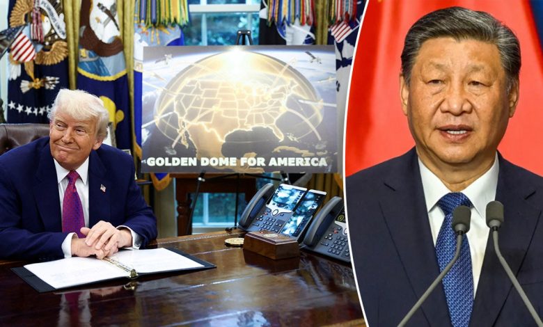 Trump, Golden Dome rendering and Xi photo split