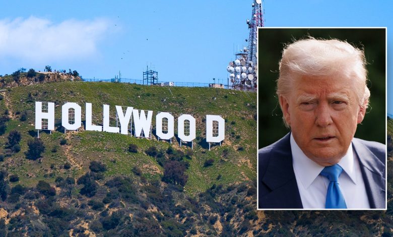 Hollywood sign with Trump inset