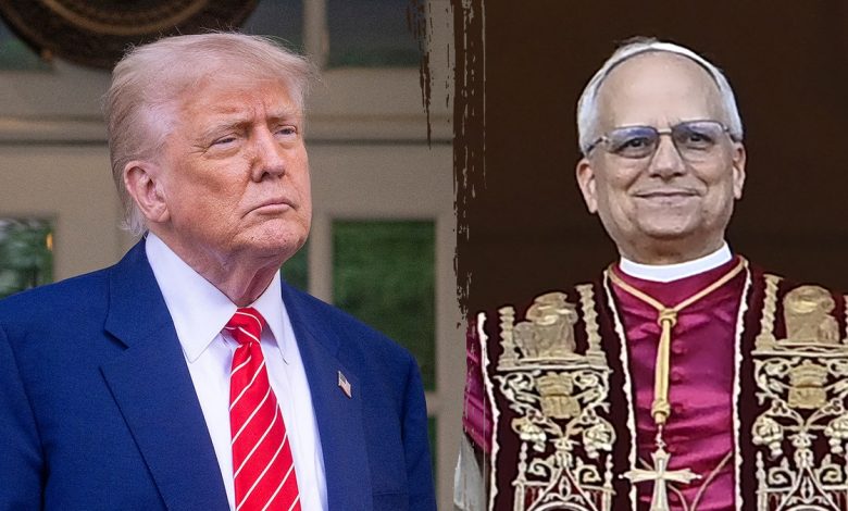 Trump, left; Pope Leo XIV, right