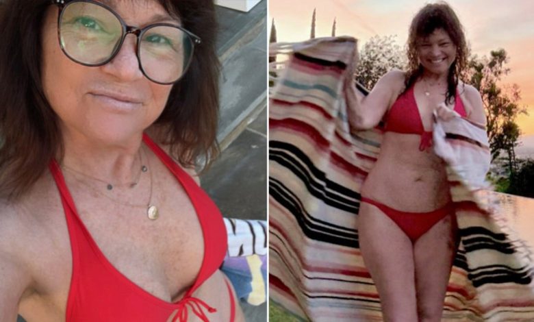 Valerie Bertinelli wears red bikini to take on the cold plunge trend