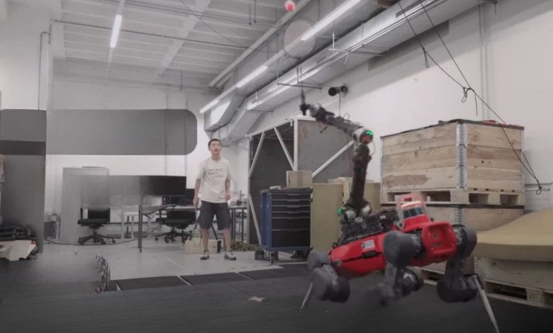 Four-legged robot ANYmal-D plays badminton with humans using AI technology