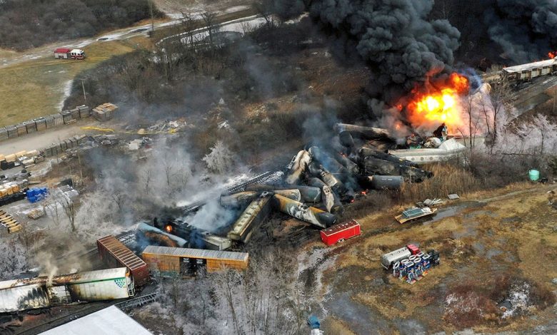 East Palestine derailment seen from air