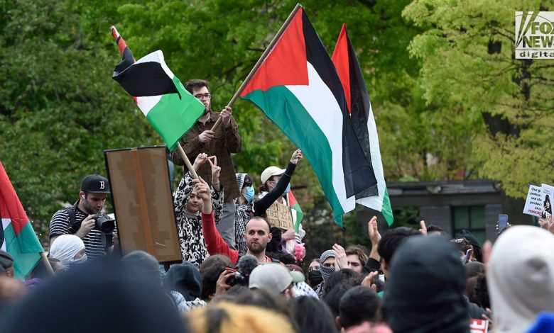 Anti-Israel protesters gather near Washington Square Park in New York City