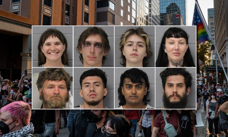 Mugshots for the eight people arrested during anti-ICE protests in Austin on June 8