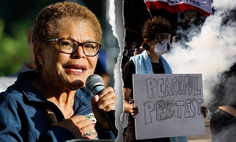 Karen Bass, LA protests split