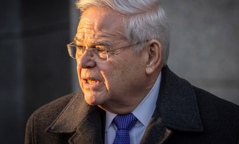 Menendez outside court in cold weather in January