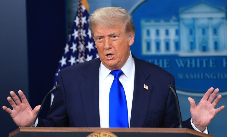 U.S. President Donald Trump answers questions
