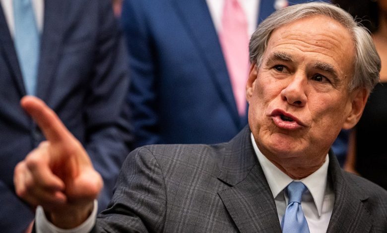 Texas Governor Greg Abbott pointing his finger while speaking